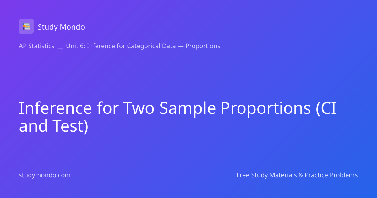 Inference for Two Sample Proportions (CI and Test) | Study Mondo